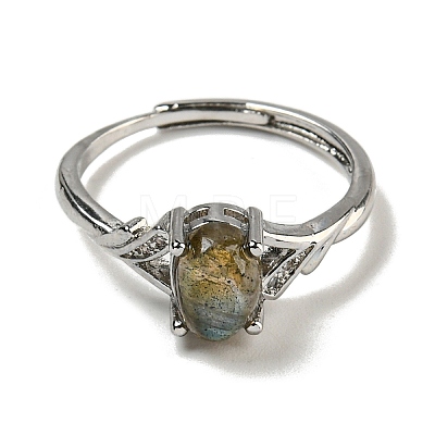 Oval Natural Labradorite Adjustable Rings RJEW-Q818-01P-08A-1