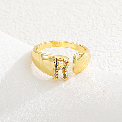 Brass Micro Pave Colorful Cubic Zirconia Cuff Open Rings FS-WG163C1-18-1
