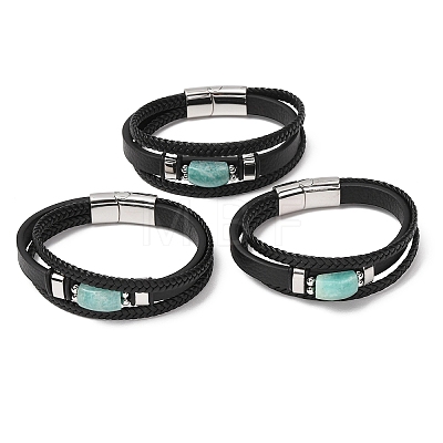 Natural Gemstone & Braided Microfiber Leather Multi-strand Bracelets for Women Men GG-CBAEA55-01-1