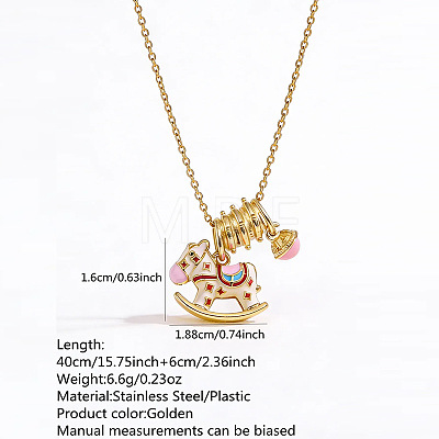 304 Stainless Steel Enamel & Cubic Zirconia Horse Pendant Necklaces for Women WGB99B5-01-1