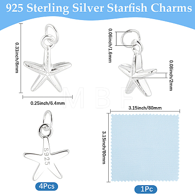 4Pcs Ocean 925 Sterling Silver Starfish Charms STER-BBC0009-90-1