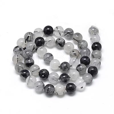 Natural Black Rutilated Quartz Beads Strands G-R446-8mm-26-1