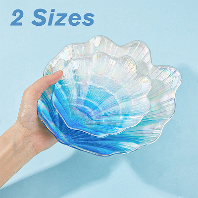 SUPERFINDINGS 2Pcs 2 Style Shell Shape Glass Jewelry Tray AJEW-FH0004-22-1
