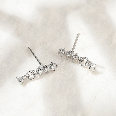 Brass Micro Pave Clear Cubic Zirconia Stud Earrings EJEW-R016-26P-01-1