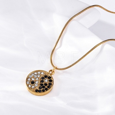 304 Stainless Steel Crystal & Jet Rhinestone Yin-yang Pendant Round Snake Chain Necklaces for Women NJEW-Z044-12G-1