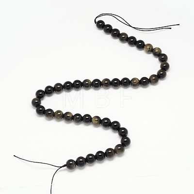 Grade AA Natural Golden Sheen Obsidian Round Beads Strands X-G-L275-01-6mm-1