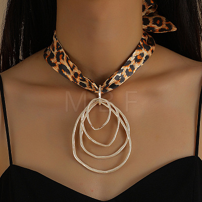 Cloth Leopard Print Scarf Necklaces with Alloy Pendant FS-WG91A7A-06-1