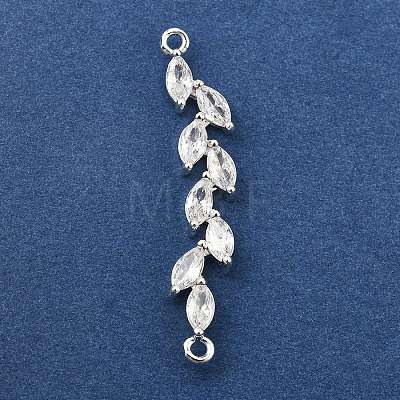 Brass Pave Clear Cubic Zirconia Leaf Links Connector Charms KK-Z156-15S-1