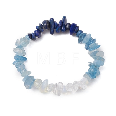 Natural Aquamarine Chips Beaded Stretch Bracelets for Women BJEW-TA00557-04-1