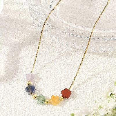 Natural Mixed Gemstone Beaded Pendant 304 Stainless Steel Boston Link Chain Necklaces NJEW-JN06419-03-1