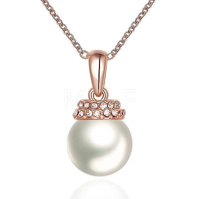 Real Rose Gold Plated Eco-Friendly Tin Alloy Czech Rhinestone Pendant Necklaces NJEW-BB08073-RG-1