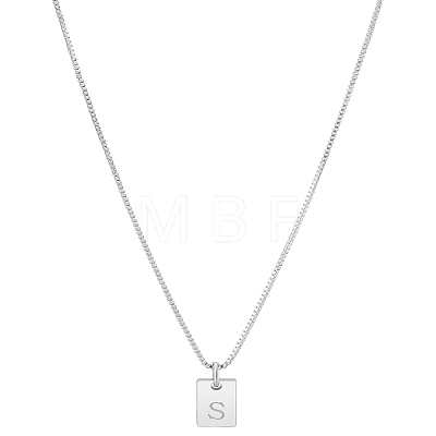 1Pc Stainless Steel Letter Rectangle Pendant Necklaces NJEW-LP0001-34S-P-1