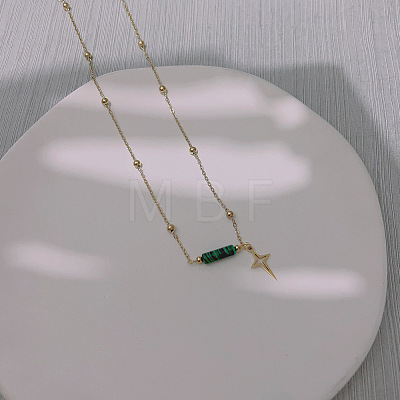 Synthetic Malachite & Stainless Steel Star Pendant Ball Chain Necklaces for Women YH4149-4-1
