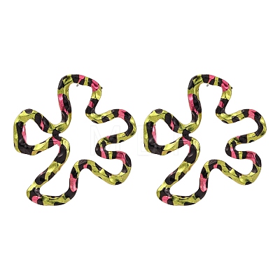 Flower with Leopard Print Alloy Stud Earrings LS-EJEW-Z112-04G-1