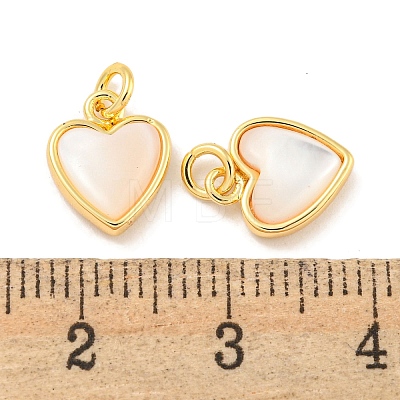 Natural Shell & Brass Heart Charms with Jump Rings X-KK-P275-09G-1