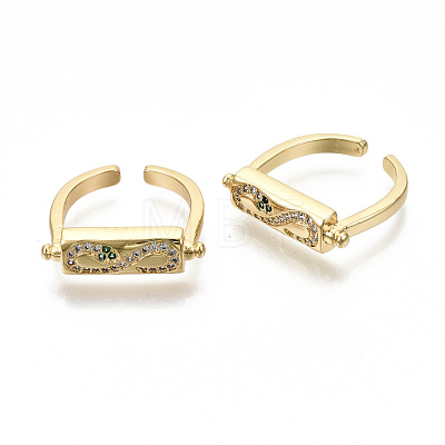 Brass Micro Pave Clear Cubic Zirconia Cuff Rings RJEW-S045-027G-NR-1