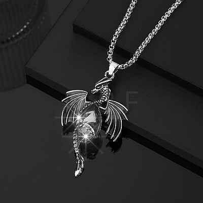 Vintage Alloy Rhinestone Dragon with Teardrop Pendant Necklaces WGE43C1-01-1