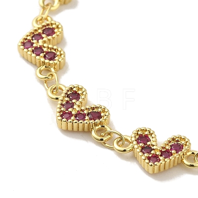 Rack Plating Brass Micro Pave Cubic Zirconia Heart Link Chain Bracelets for Women BJEW-P323-09G-06-1