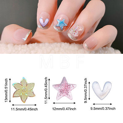 Cheriswelry 240Pcs 3 Style 3D Star & Heart & Flower/Windmill with Glitter Powder Resin Cabochons MRMJ-CW0001-01-1