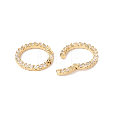 Rack Plating Brass Micro Pave Clear Cubic Zirconia Spring Gate Ring X-ZIRC-C040-25G-1