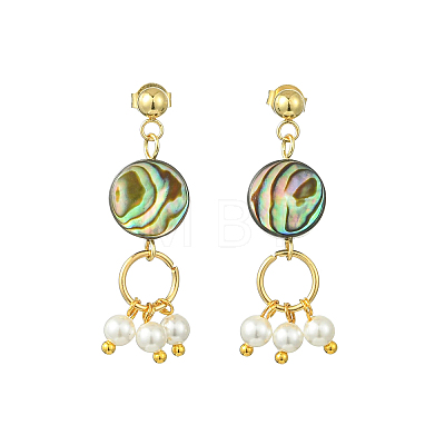 Abalone Shell/Paua Shell & Shell Pearl Beads Dangle Earrings EJEW-JE07327-01-1