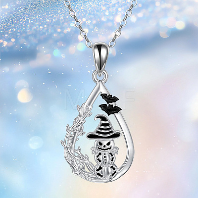 Halloween Alloy Enamel Teardrop with Pumpkin Pendant Necklaces WG58090-01-1