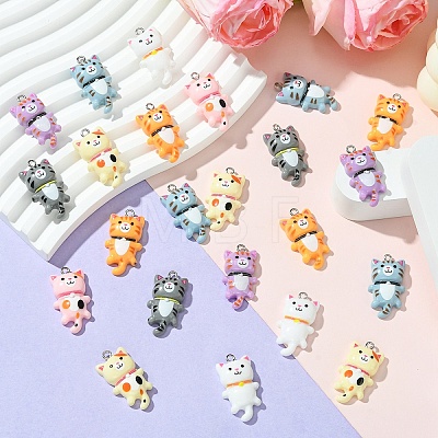 35Pcs 7 Colors Opaque Resin Kitten Pendants RESI-YW0001-73-1