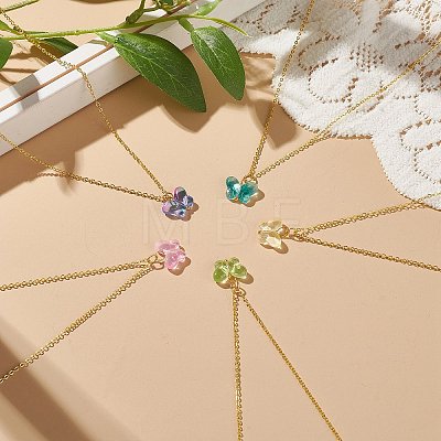 5Pcs 5 Color Glass Butterfly Pendant Necklaces Set with Brass Cable Chains for Women NJEW-JN04091-1