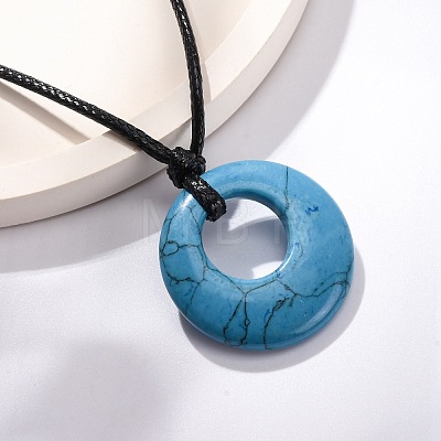 Ring Natural & Synthetic Mixed Gemstone Pendant Black Waxed Cord Adjustable Necklaces NJEW-G169-02-1