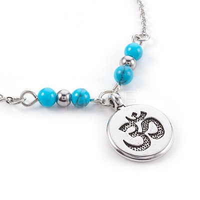 Synthetic Turquoise Charms Anklets AJEW-AN00234-02-1