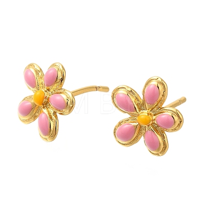 Rack Plating Flower Brass Stud Earrings EJEW-H016-42G-1