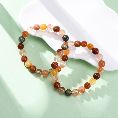 Natural Red Quartz Round Beaded Stretch Bracelets for Men Women BJEW-G743-01D-1