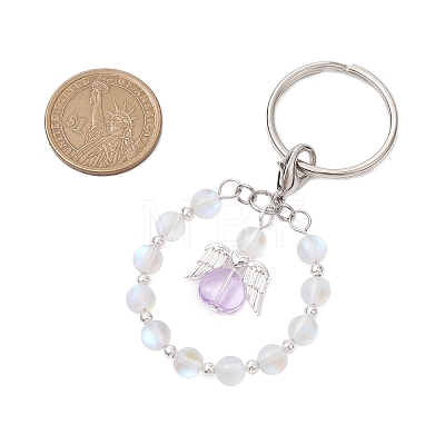 Alloy & Glass & Synthetic Moonstone Keychain KEYC-JKC01030-1