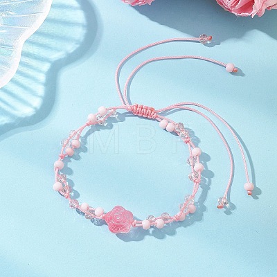 Rose Glass Seed Beads & Glass Braided Bead Bracelets BJEW-MZ00313-1