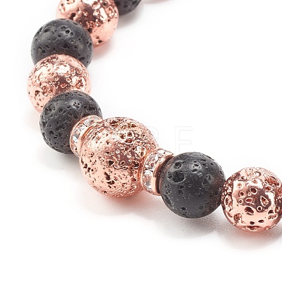 Electroplated Natural Lava Rock Round Beads Essential Oil Anxiety Aromatherapy Bracelets BJEW-JB06923-1