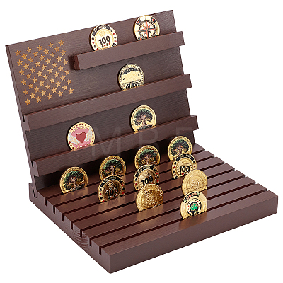 2Pcs 2 Styles Wood Commemorative Coin Storage Slotted Display Stands AJEW-WH0796-59-1