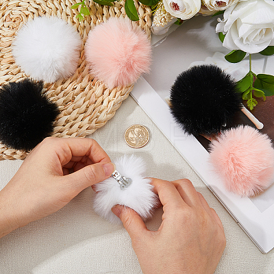 6Pcs 3 Styles Handmade Faux Rabbit Fur Pom Pom Ball & Iron Shoe Clip HJEW-HS00119-1