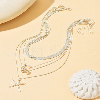 Summer Beach Plastic Pearl and CCB Plastic Bead & Alloy Starfish Pendant Multi Layered Necklaces for Women WG66952-01-1