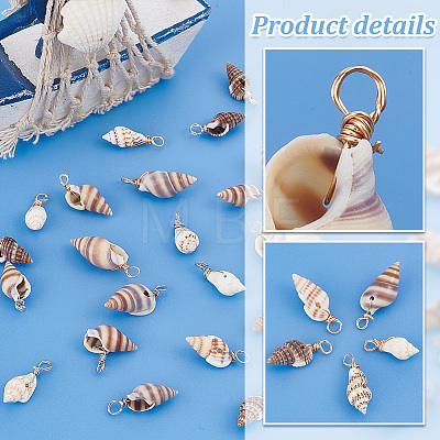 100Pcs 10 Styles Natural Shell Pendants PALLOY-AB00159-1