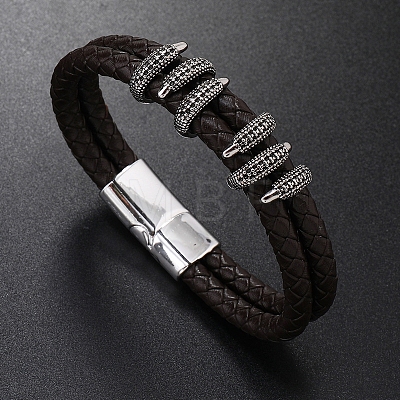 Leather Double Layer Multi-strand Bracelet PW-WG38851-01-1