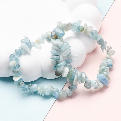 Unisex Chip Natural Aquamarine Beaded Stretch Bracelets BJEW-S143-33-1