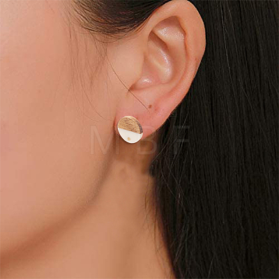 10Pairs 10 Colors Opaque Resin & Walnut Wood Stud Earring Findings MAK-CJ0001-11-1