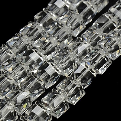 Faceted Cube Shaped Crystal Glass Beads Strands X-GLAA-F008-F01-1