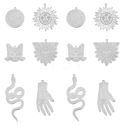 12Pcs 6 Styles 201 Stainless Steel Pendants STAS-DC0013-90-1