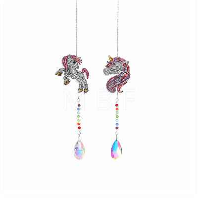 Unicorn Pattern DIY Diamond Painting Suncatcher Pendant Decoration Kit UNIC-PW0001-050A-1