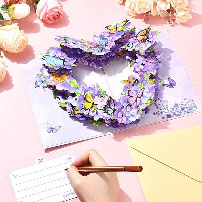 Pop Up 3D Heart Butterfly Bouquet Greeting Cards AJEW-FZC0001-06-1