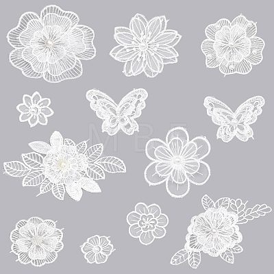 12Pcs 12 Style Flower/Butterfly Polyester Embroidery Sew on Clothing Patches PATC-CA0001-10-1