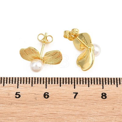 Leaf Brass Stud Earrings EJEW-D351-02G-1