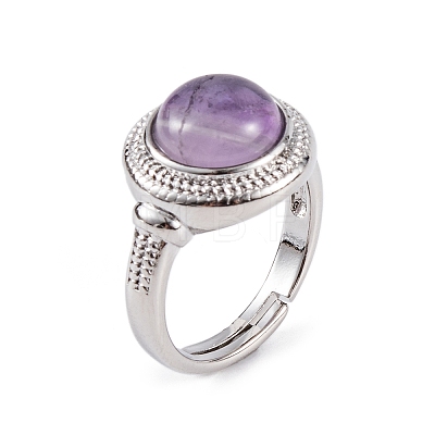 Natural Amethyst Round Adjustable Rings RJEW-K271-04P-08-1