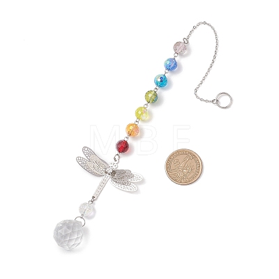 Chakra Glass Beads & Brass Dragonfly Hanging Suncatchers HJEW-JM04684-1